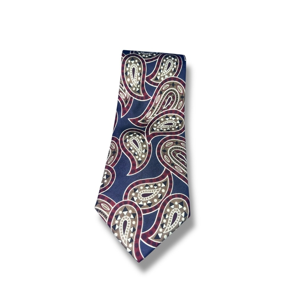 Christian Dior Monsieur Tie Vintage Silk Paisley Made in USA Italy Burgundy Navy